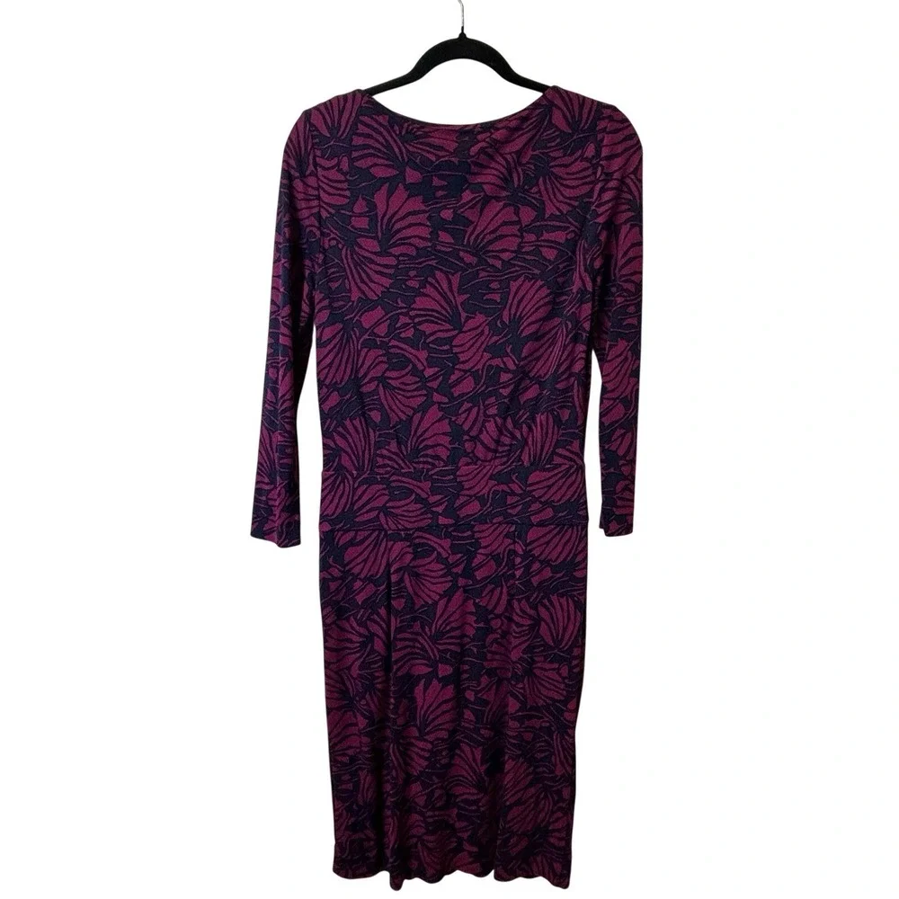 Tory Burch Etta Blouson Dress Berry Navy Floral Print Gold Logo Buttons Sz Small
